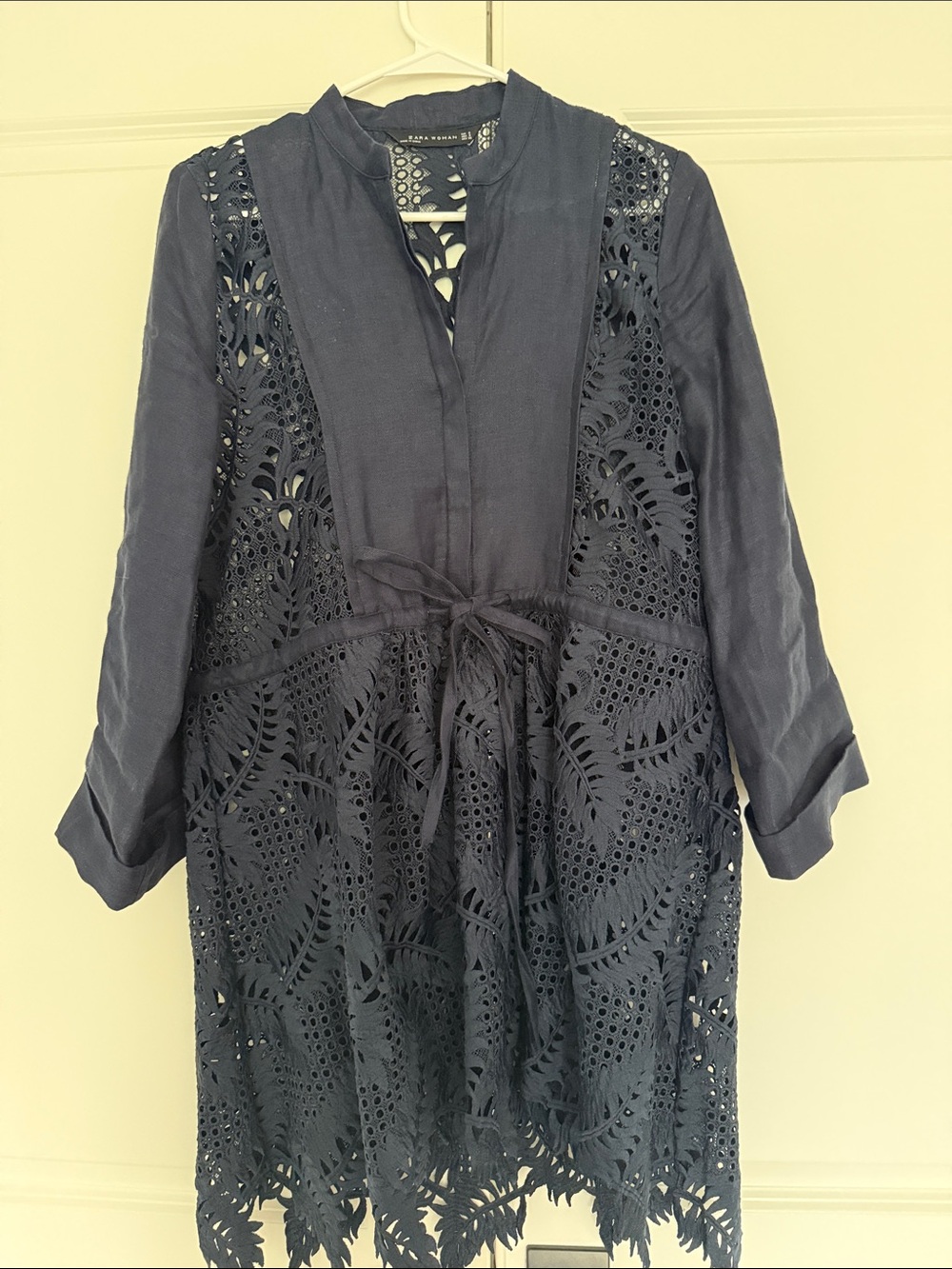 NWOT Zara Navy Eyelet Lace Tunic with Tie